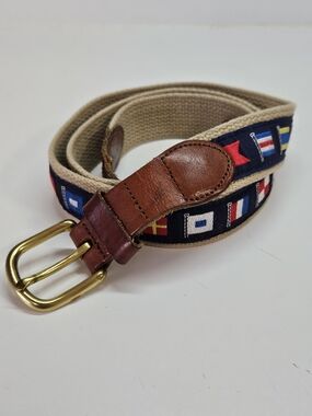 Leather Man Handmade Nautical Flag Needlepoint Men's Belt Leather 44 Essex CT